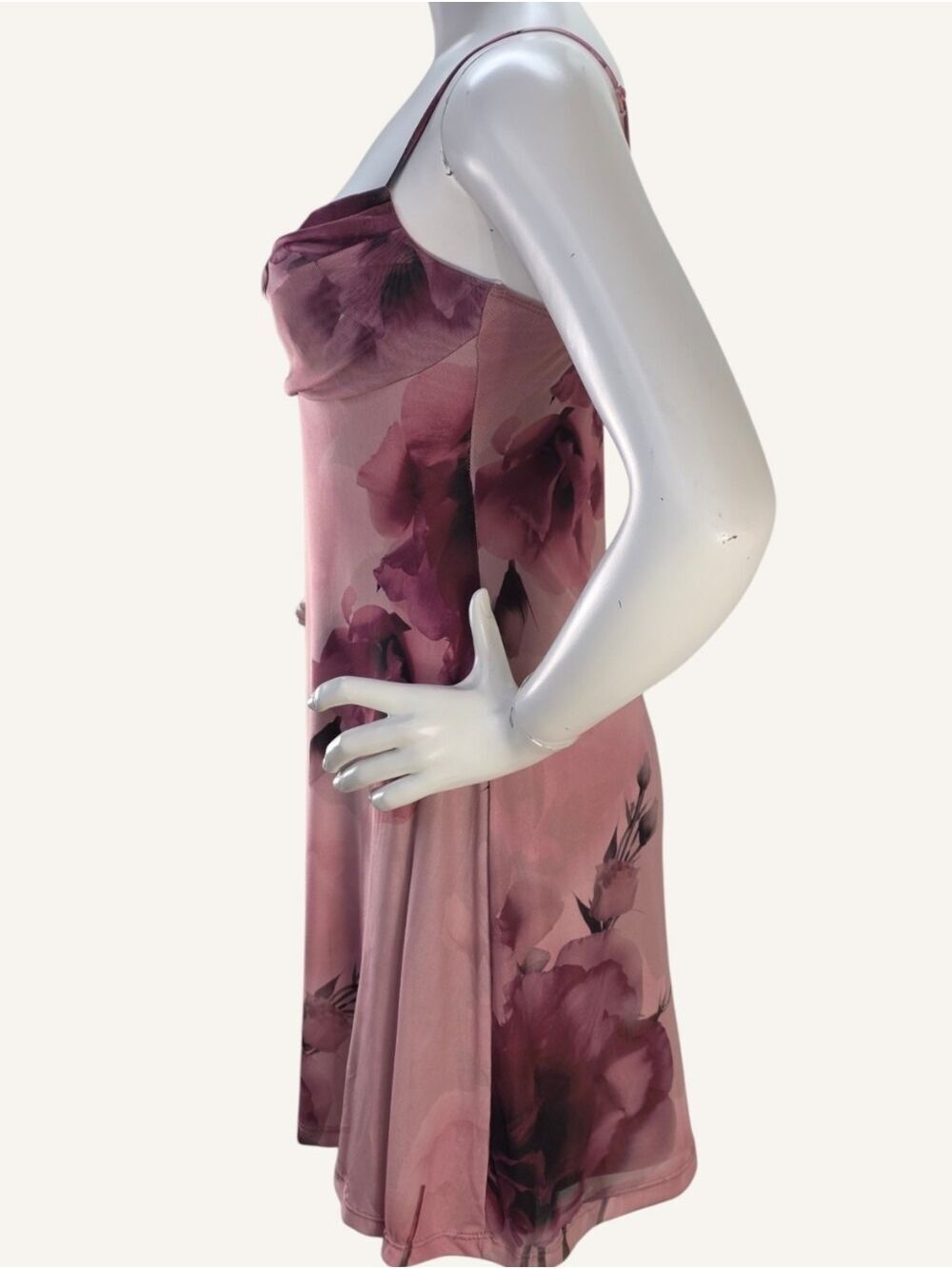 Lovely Day Floral Mesh Cowl Neck Mini Dress NWT Mauve Pink Medium - Picture 4 of 9